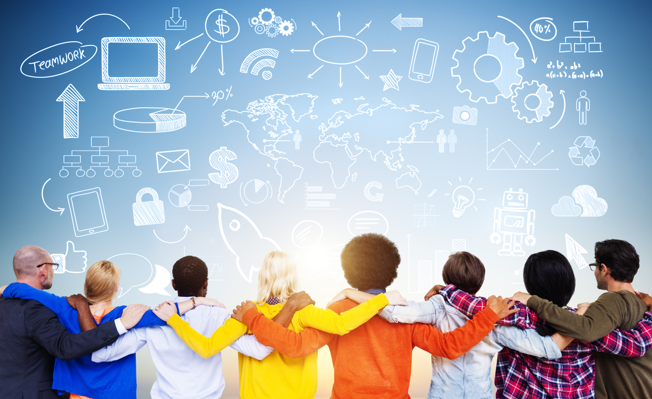 Crowd With Hands On Their Shoulders and Social Network